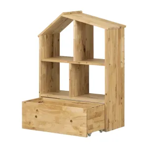 Solid Wood House Shaped Bookcase with Storage Bin