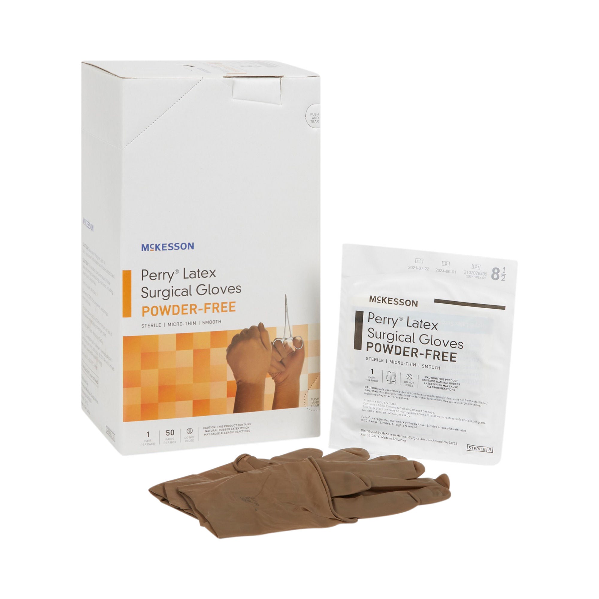 McKesson Perry Latex Surgical Glove, Size 8.5, Brown MK 1044733