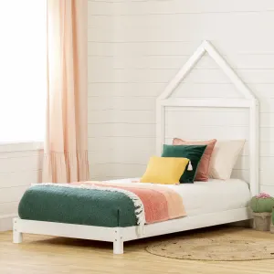 Base para cama de madera sólida con cabecera tipo casa