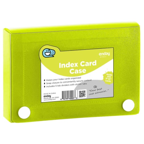 Index Card Case (for 3" x 5" cards) with 5-Tab Divider - Green