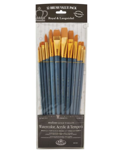 Royal & Langnickel Zip N' Close Long Handle Medium Gold Taklon Brush Set