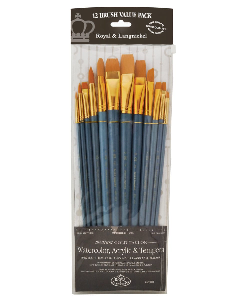 Royal & Langnickel Zip N' Close Long Handle Medium Gold Taklon Brush Set