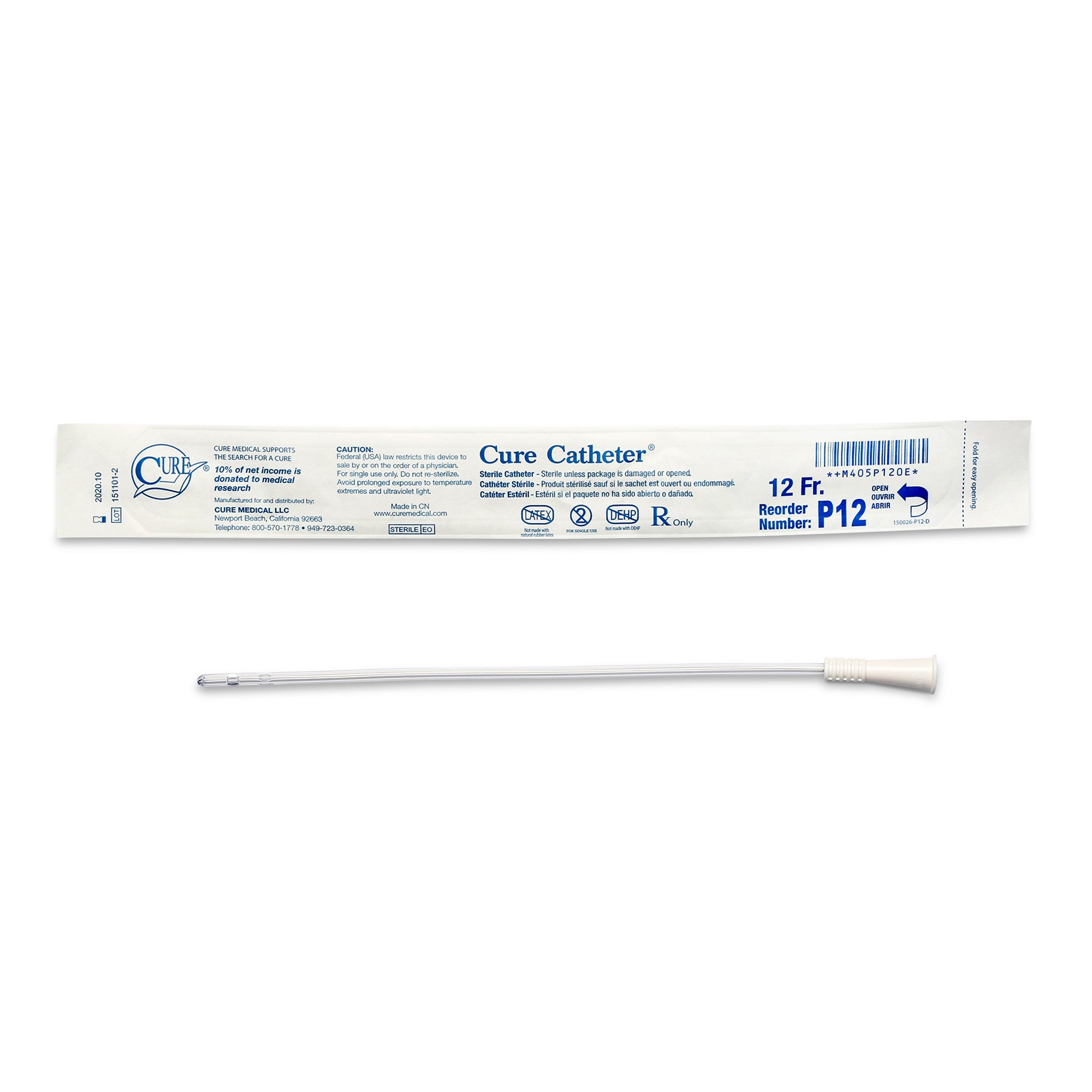 Cure Catheter Urethral Catheter, 12 Fr., Unisex, Straight MK 842875