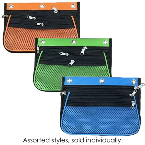 Pencil Pouch - 3 Pocket, Expanding 11"W x 9.5"H x 1"D - Assorted Colors