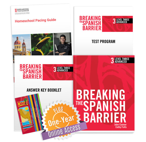 Breaking the Spanish Barrier Level 3 (Advanced) Homeschool Package + Digital Audio & Enhancements Online Access Code - 1 Year Subscription