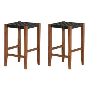 Lot de 2 tabourets en cuir tressé