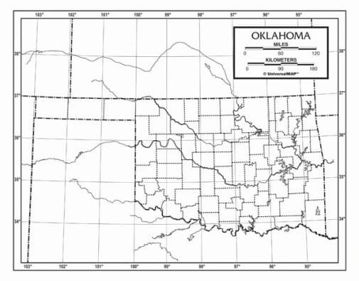 Oklahoma Map Laminated single (8+" x 11")