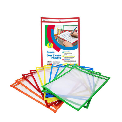 Reusable Dry Erase Pockets Primary Color (10/Pack)