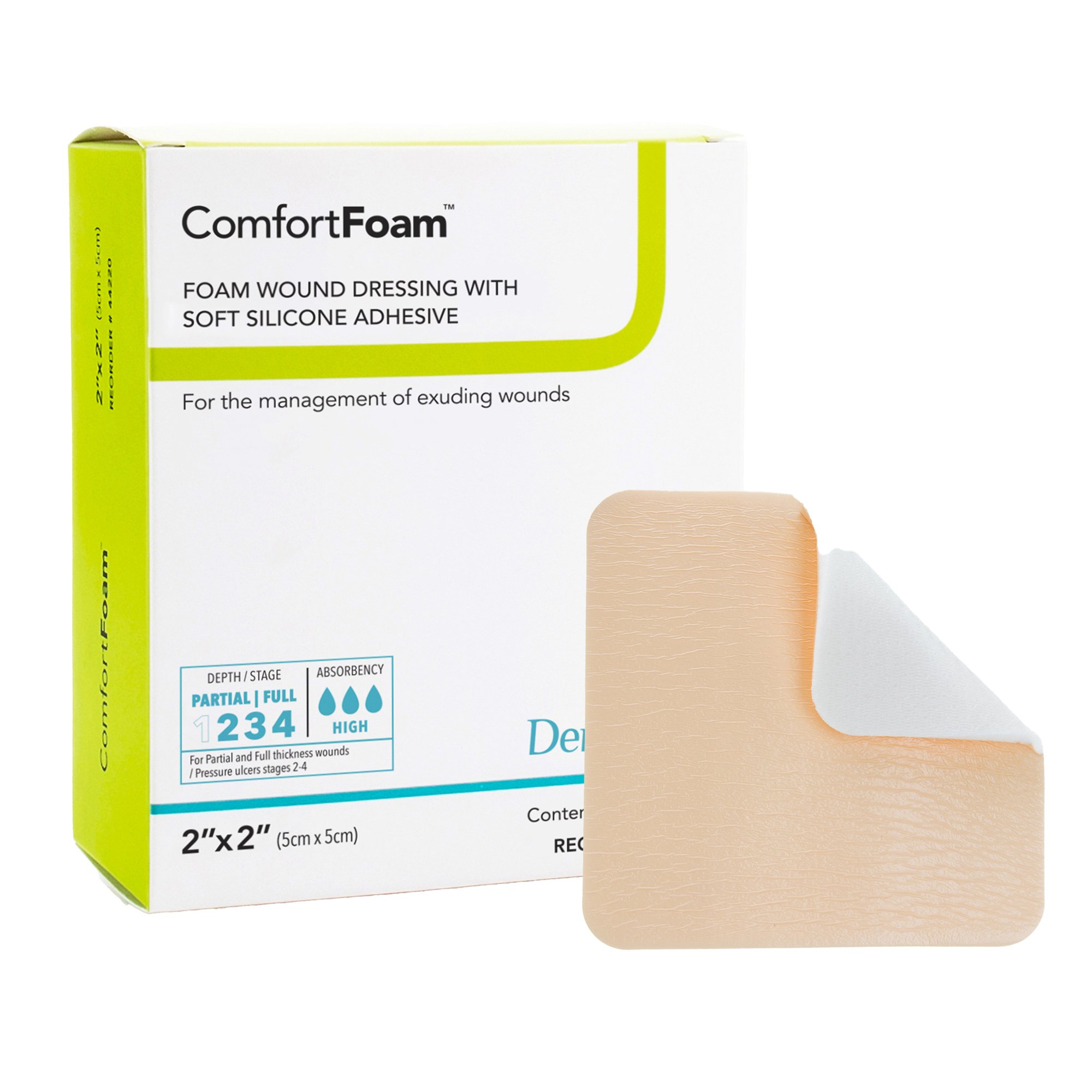 ComfortFoam Silicone Adhesive without Border Silicone Foam Dressing, 2 x 2 Inch MK 946505