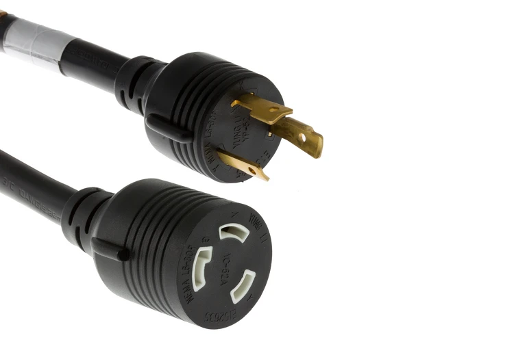 AC Power Cord, L6-30P to L6-30R, 10AWG, 15ft, Black