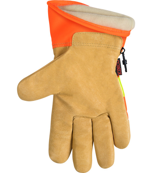 Lined Hi-Vis Orange Grain Pigskin Palm with Safety Cuff, Orange, large