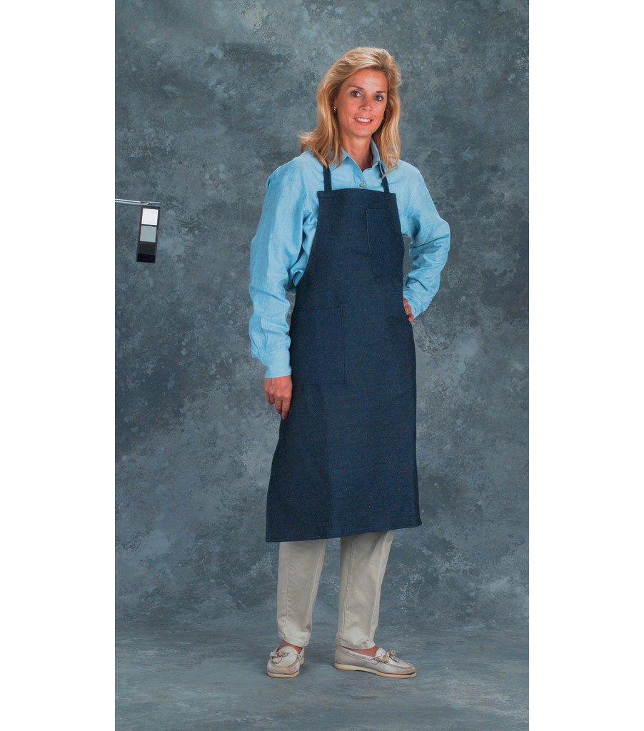 Blue Shop Denim Aprons: 28" x 36" Economy Serged, 1 Bib Pocket, 1 Waist Pocket Sewn Denim Ties, , large image number 1