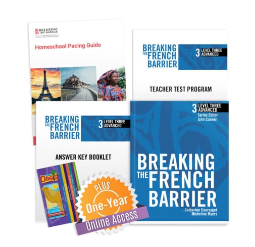 Breaking the French Barrier Level 3 (Advanced) Homeschool Package + Digital Audio & Enhancements Online Access Code - 1 Year Subscription