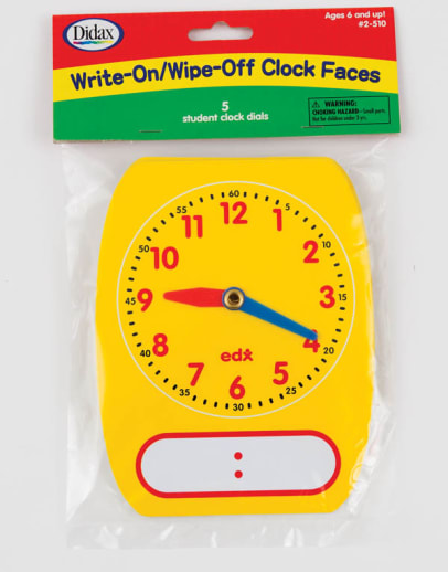 Write-On/Wipe-Off Clock Faces