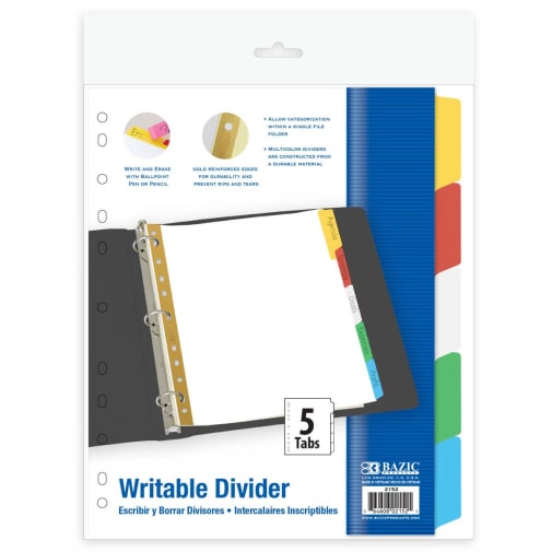 White Paper Dividers with 5 Writable Color Tabs