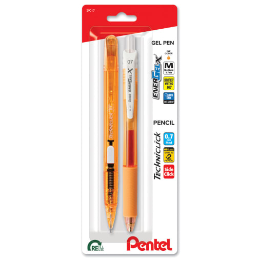 EnerGel-X, Techniclick Pen/Pencil Set 0.7mm, White Accent Orange
