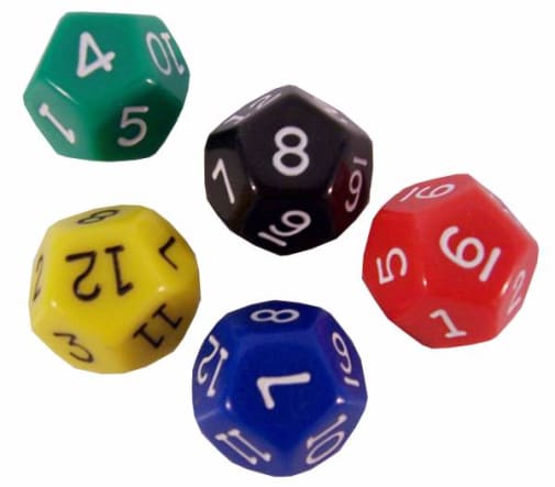 Dodecahedra (12 Sides) Bag of 10 (Assorted Colors)