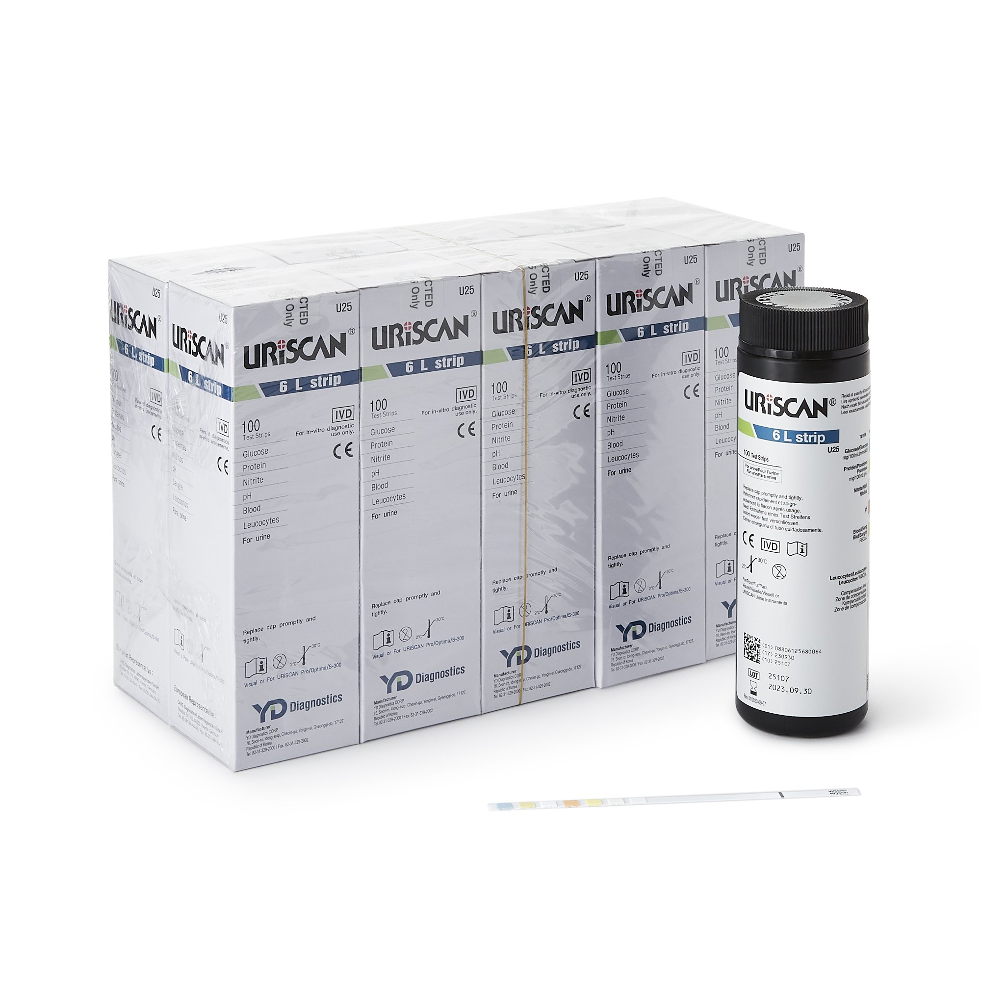 Uriscan Urine Reagent Strip, Blood, Glucose, Leucocytes, Nitrite, pH, Protein MK 1007009