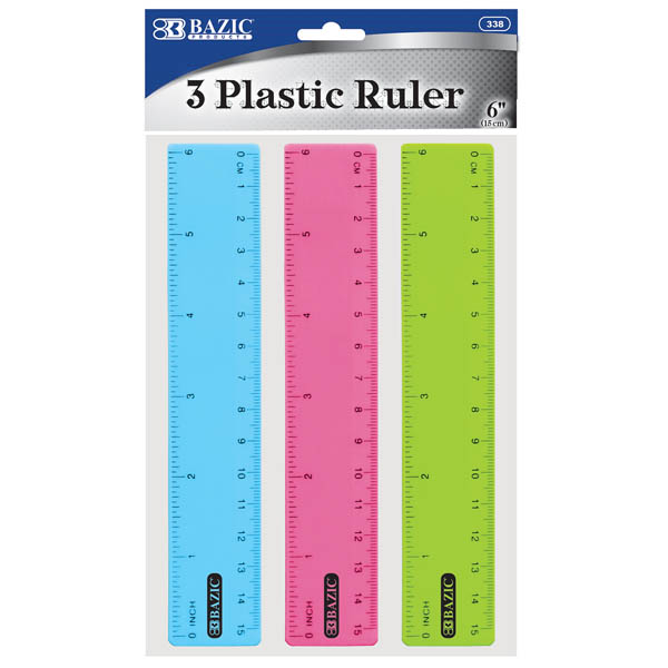 6 Plastic Rulers - 3 Pack, Assorted Colors