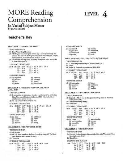 More Reading Comprehension Level 4 KEY