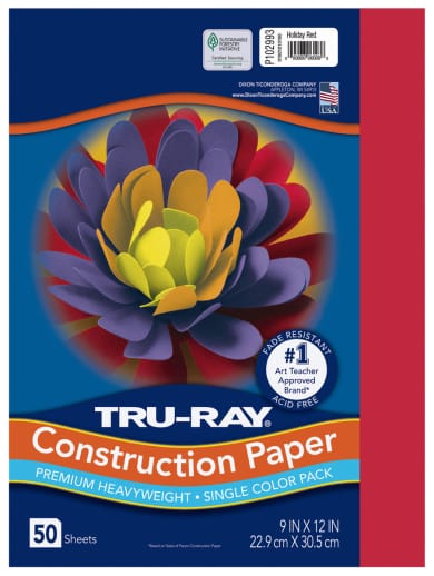 Construction Paper Fade-Resistant 9" x 12" Holiday Red