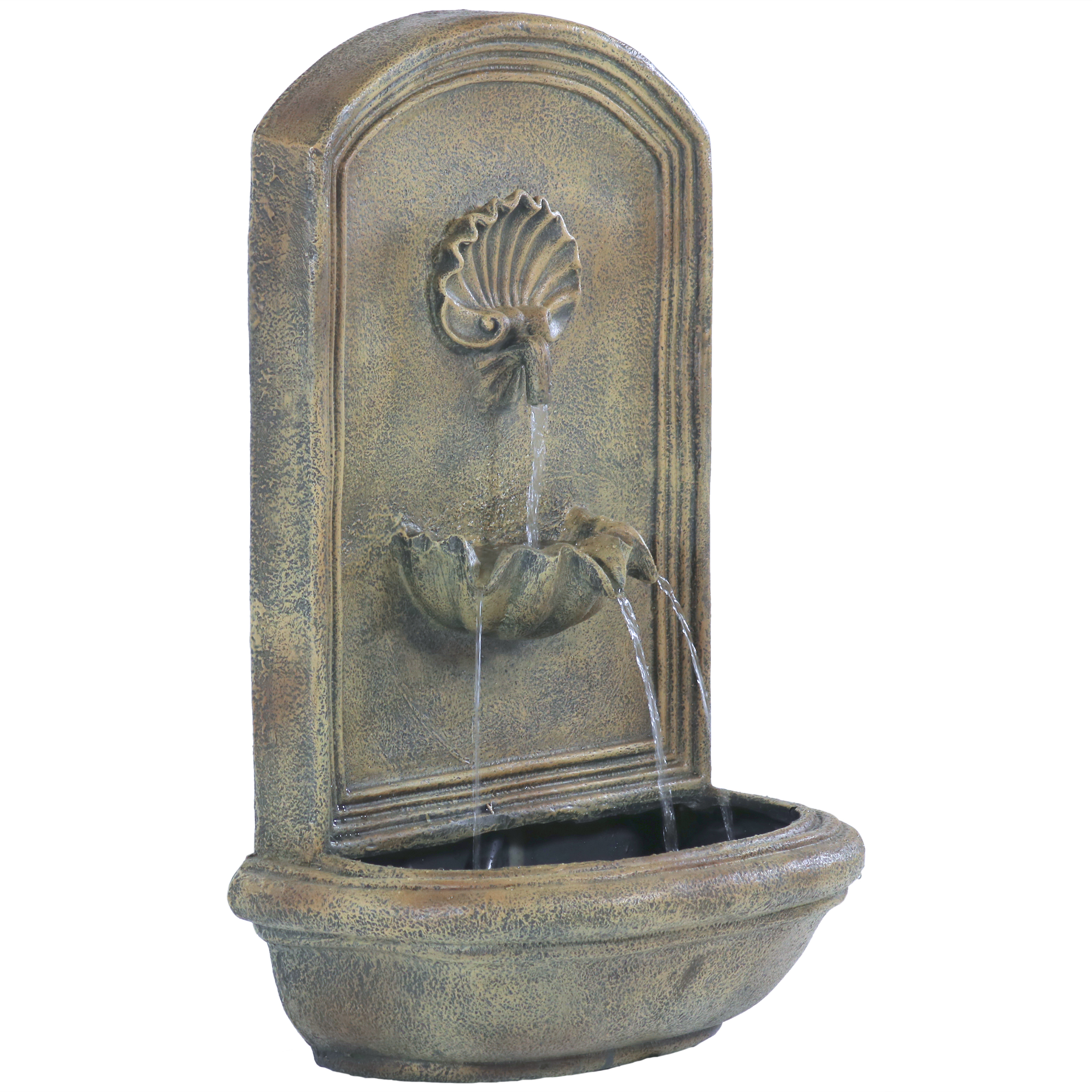 Sunnydaze Seaside Outdoor Wall Fountain, with Electric Submersible Pump 27-Inch Tall, Florentine