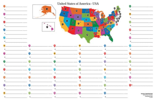 US Map, Color, Dry Erase, 2-sided, 11"x17"