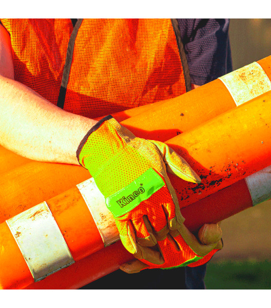 Hi-Vis Orange Mesh & Grain Pigskin Palm, Orange, large