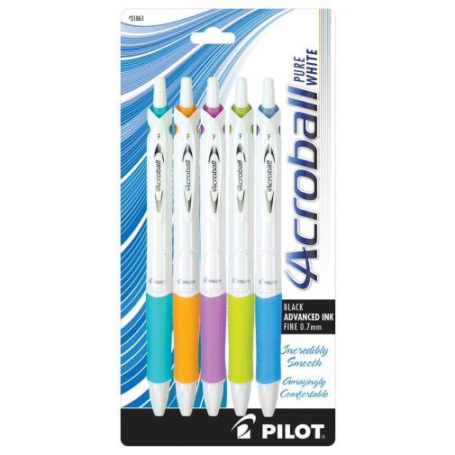 Acroball Pure White Fine Point Pens (Black Ink) 5-Pack