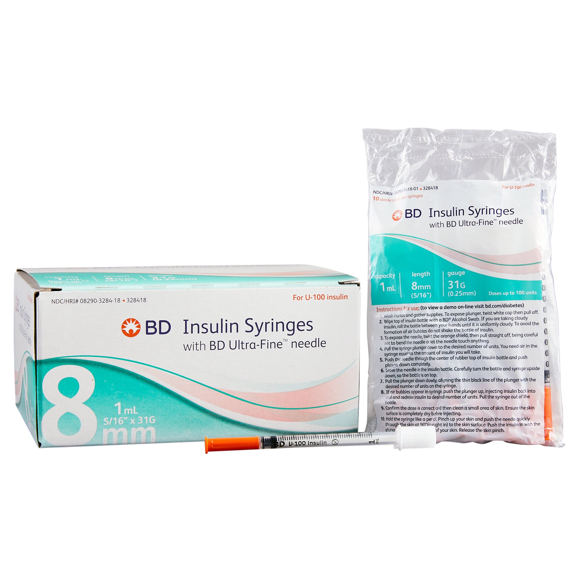 Ultra-Fine Insulin 1 mL Syringe with Needle, 31 Gauge, 5/16 Inch Needle Length MK 342665