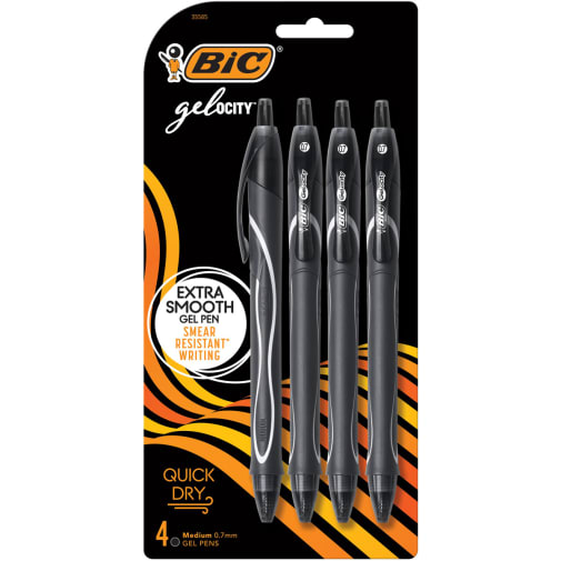 BIC Gelocity Medium Point Black Pens (0.7mm) 4 pack