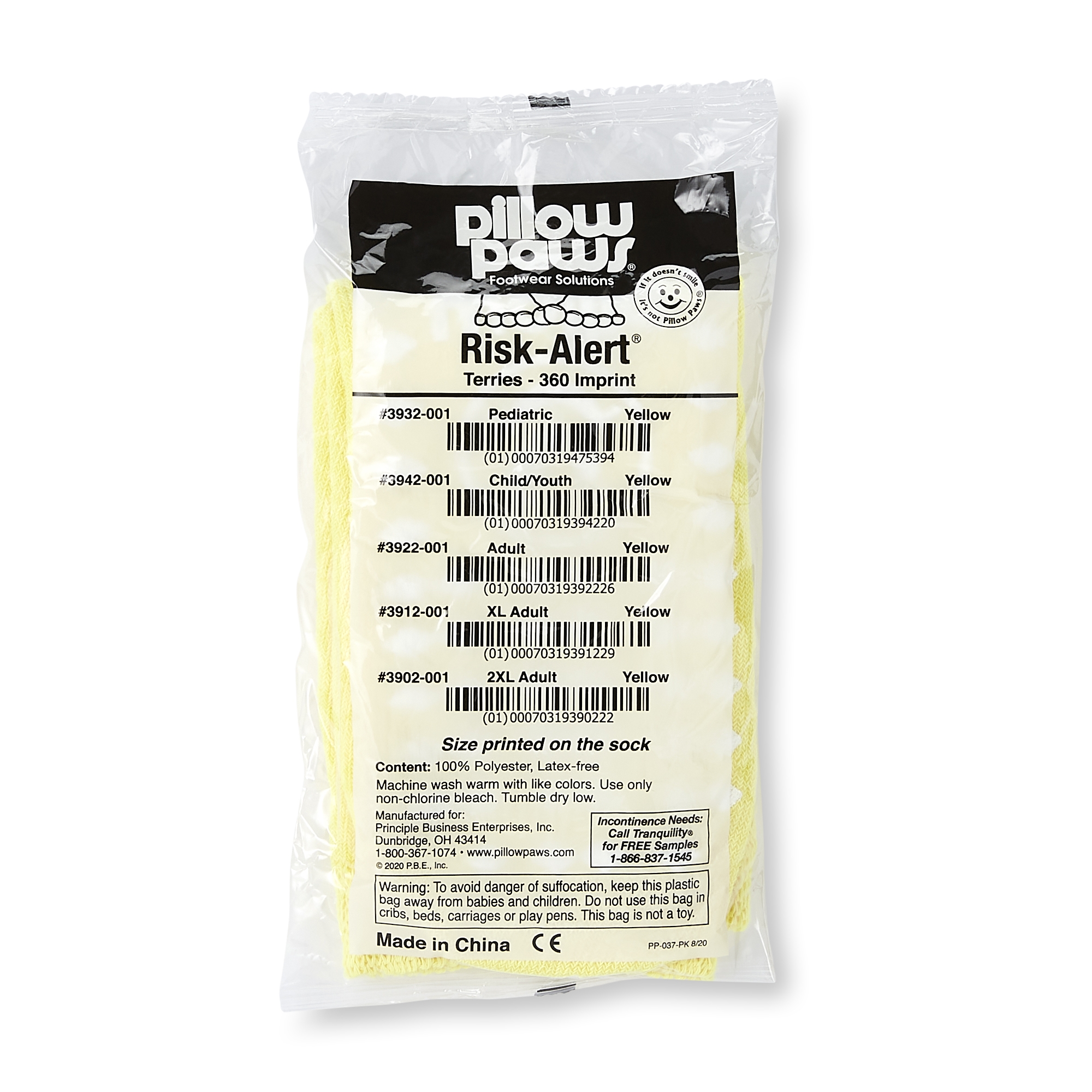Pillow Paws Risk Alert Terries Slipper Socks, Extra Large, Pale Yellow MK 700339