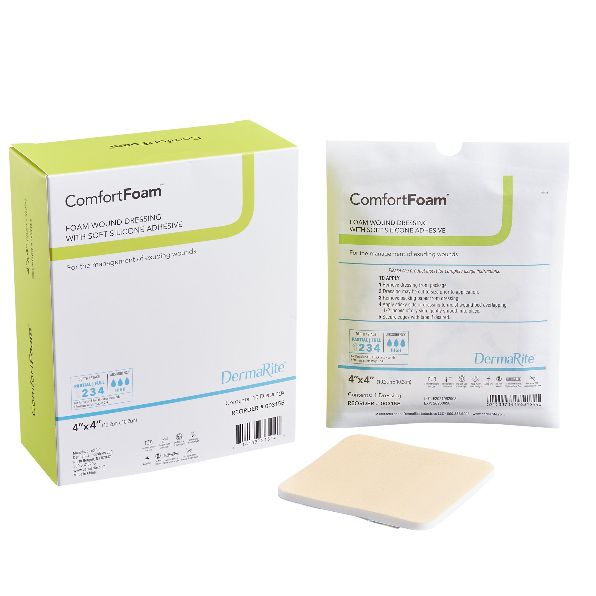 ComfortFoam Silicone Adhesive without Border Silicone Foam Dressing, 4 x 4 Inch MK 835615