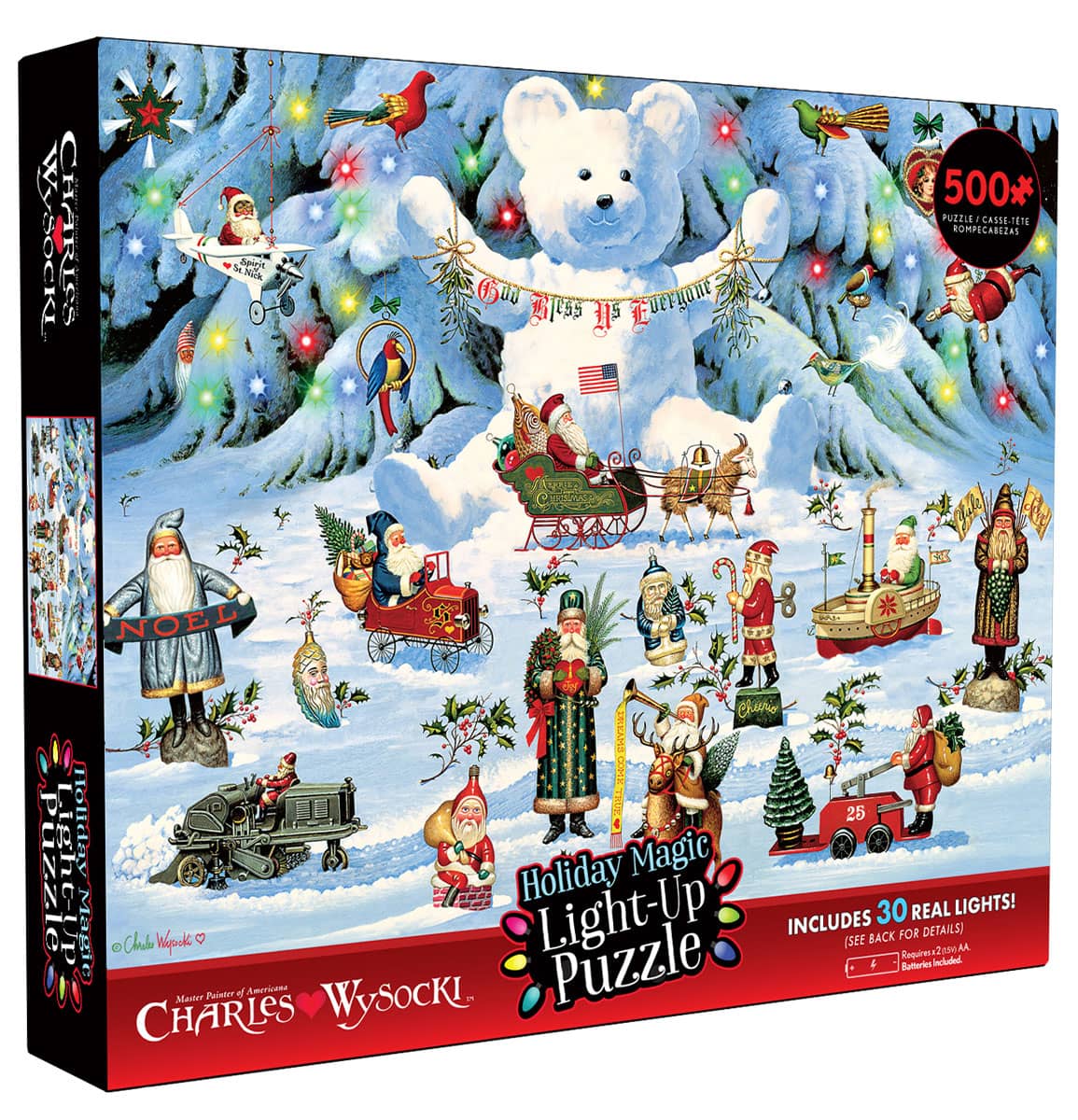 many マニー　ウォールポケット　クリスマス Ceaco Holiday Magic Light-Up Puzzle (Charles Wysocki) 500 pieces