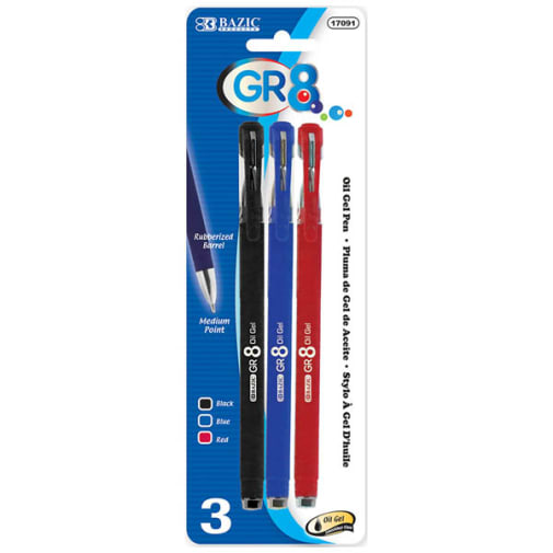 Gr8 Oil Gel Pens Medium Point - Black/Blue/Red Ink