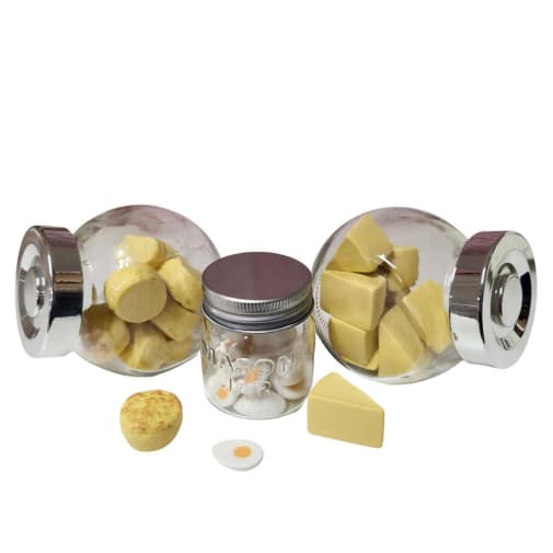 Oleson's Mercantile Store Stock 18" Doll Food Cheese, Biscuits, & Eggs in Glass Jars