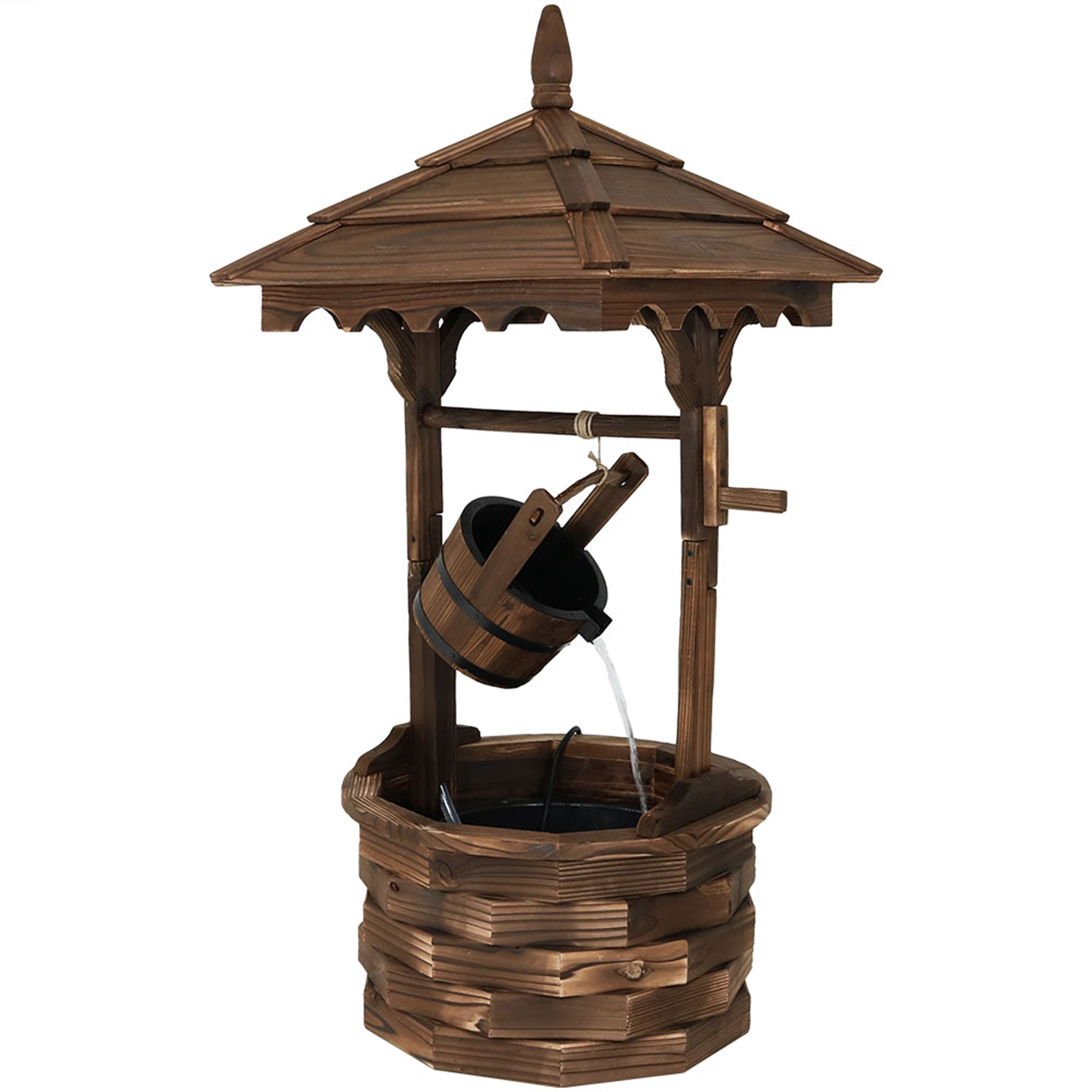 Sunnydaze Old-Fashioned Wood Wishing Well Water Fountain with Liner - 48-Inch