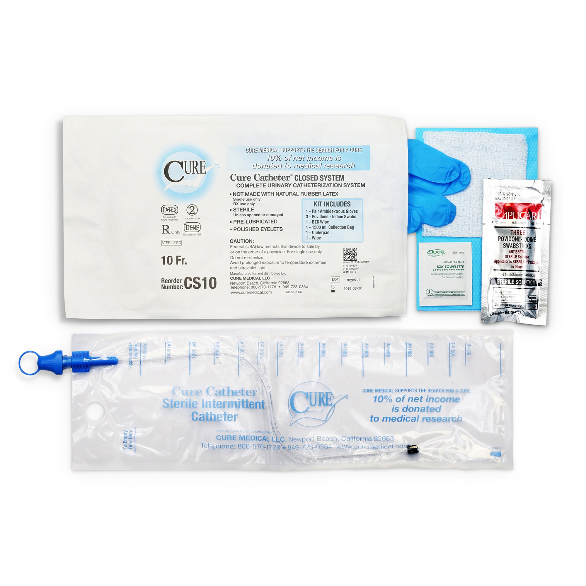 Cure Catheter Intermittent Catheter Kit, 10 Fr. MK 701375