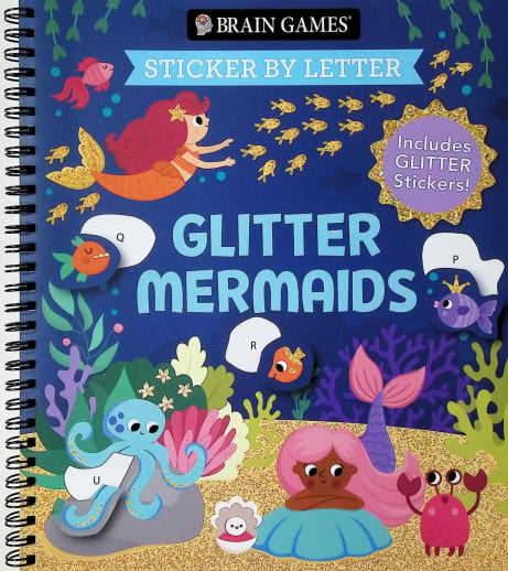 Sticker By Letter: Glitter Mermaids (Brain Games) 52 pages