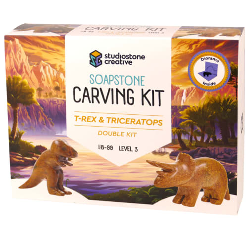 Soapstone Carving Kit - T-Rex & Triceratops
