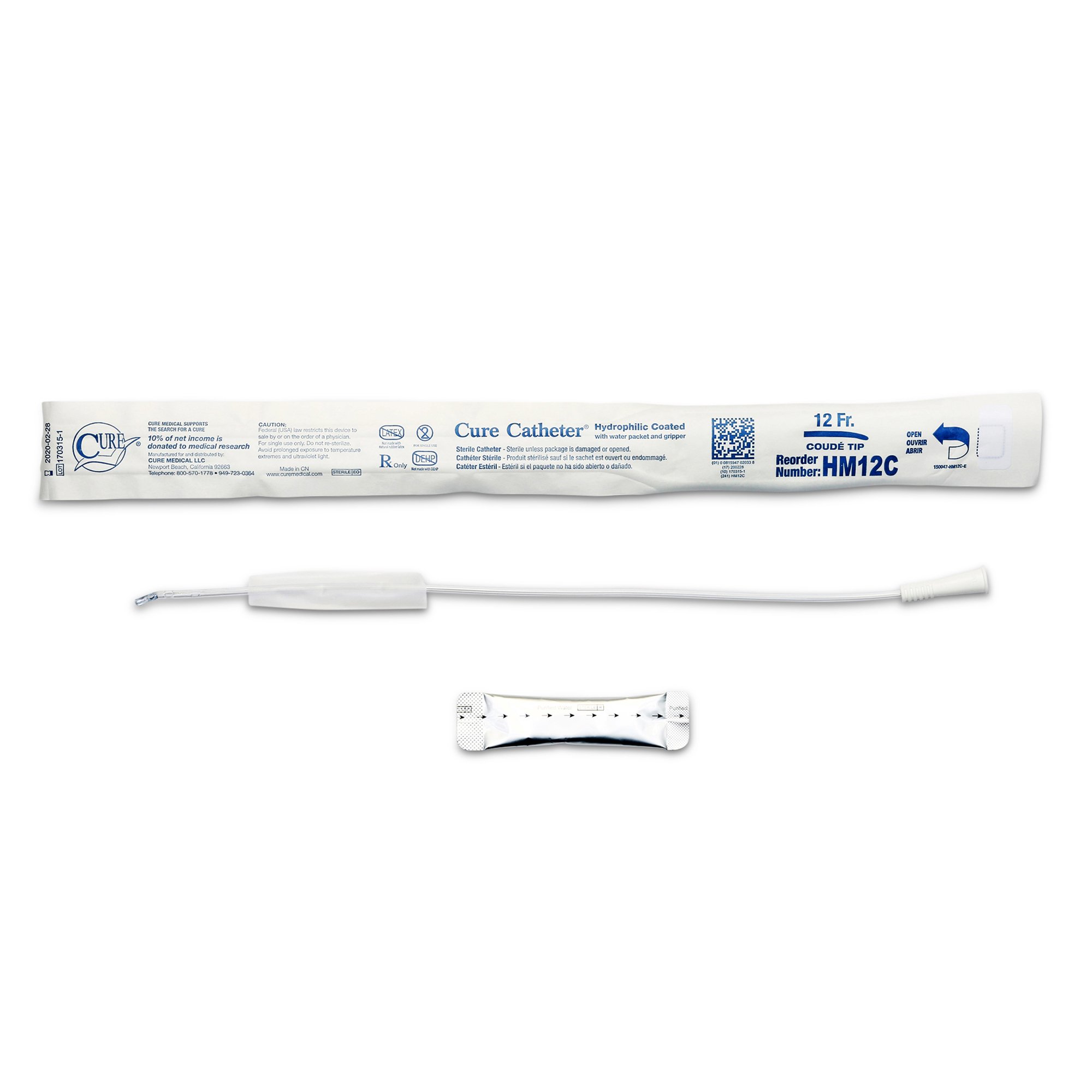 Cure Catheter Urethral Catheter, 12 Fr., Male, Coude MK 961962