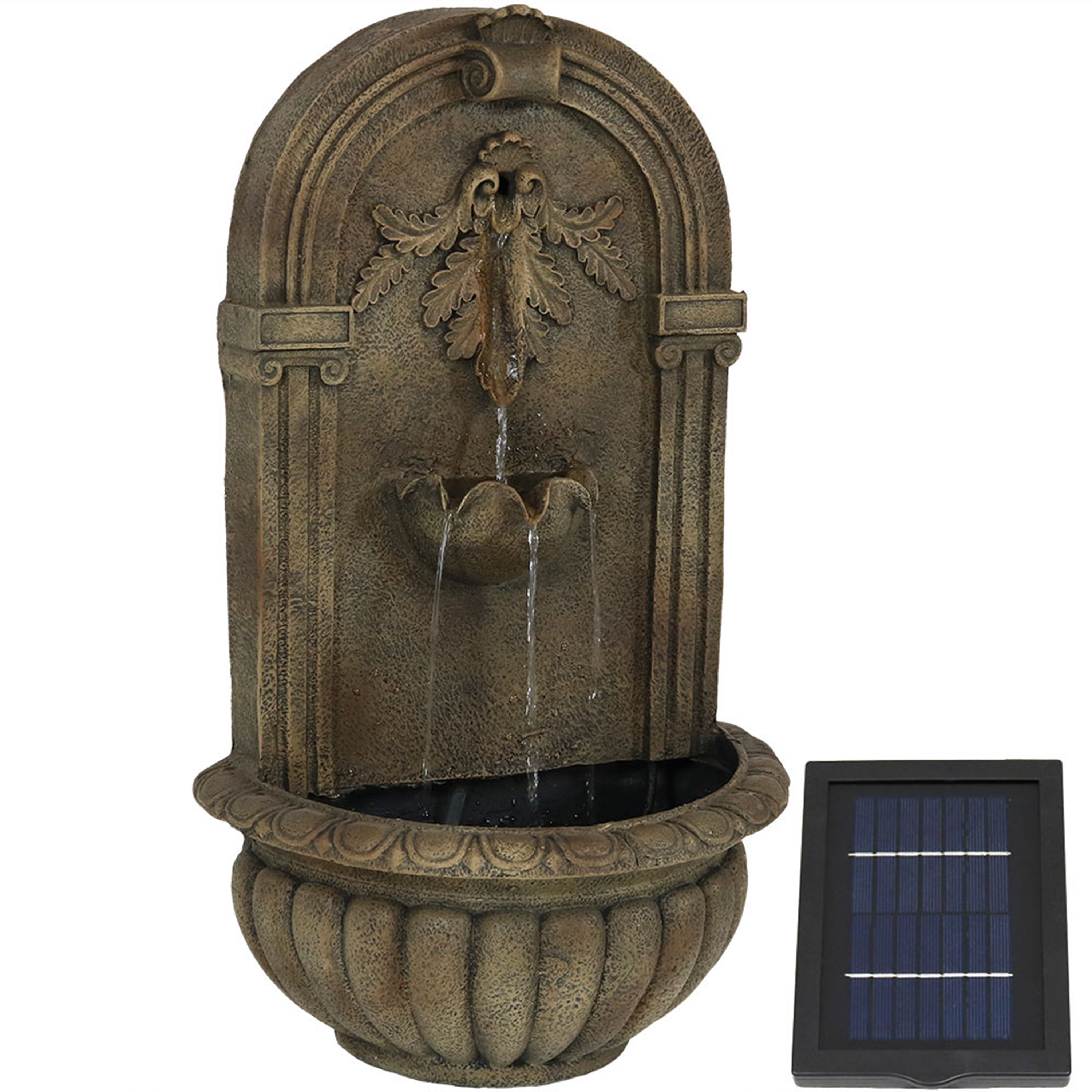 Sunnydaze Florence Solar Garden Outdoor Wall Fountain with Solar Pump and Panel, Florentine, Solar Only Feature