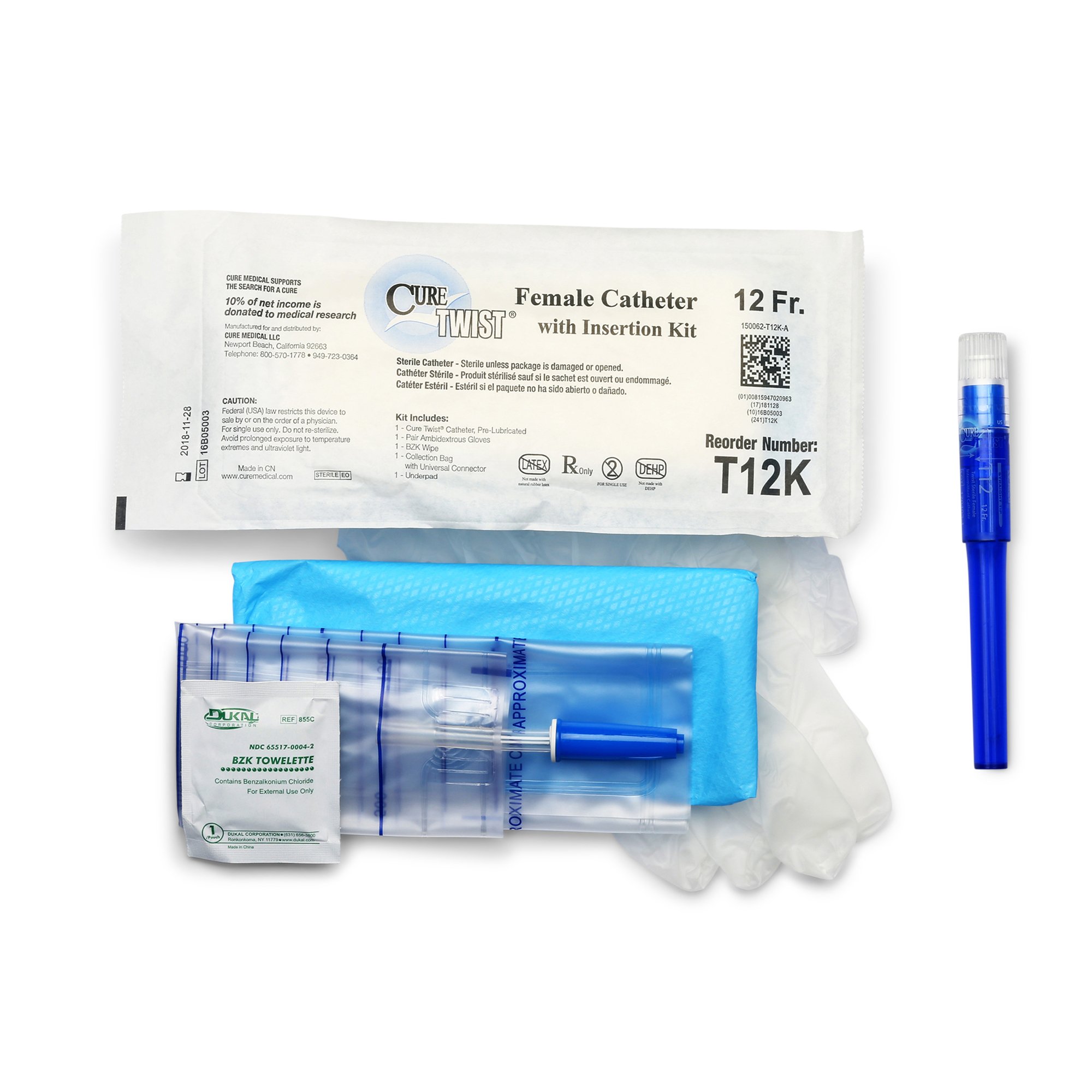 Cure Twist Intermittent Catheter Kit, 12 Fr. MK 1034691