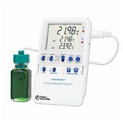 Datalogging Refrigerator / Freezer Thermometer with Alarm Fisherbrand Traceable Excursion-Trac Fahrenheit / Celsius -58 to +158F (-50 to +70C) Bottle Probe Multiple Mounting Options AC Adaptor / Battery Backup MK 1033180