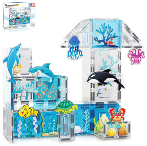 Picasso Tiles Aquarium Marine World Magnet Tile Set with Oceanic Characters