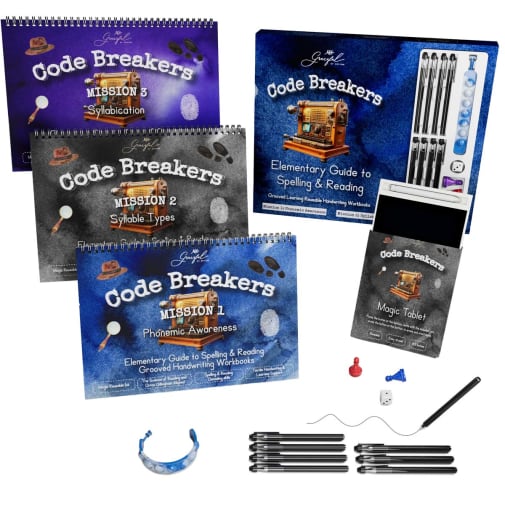 Learn to Read and Spell: Code Breakers Elementary Grooved Workbooks (3 books, 8 pens/refills)