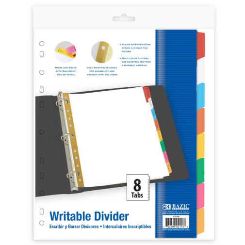 White Paper Dividers with 8 Writable Color Tabs