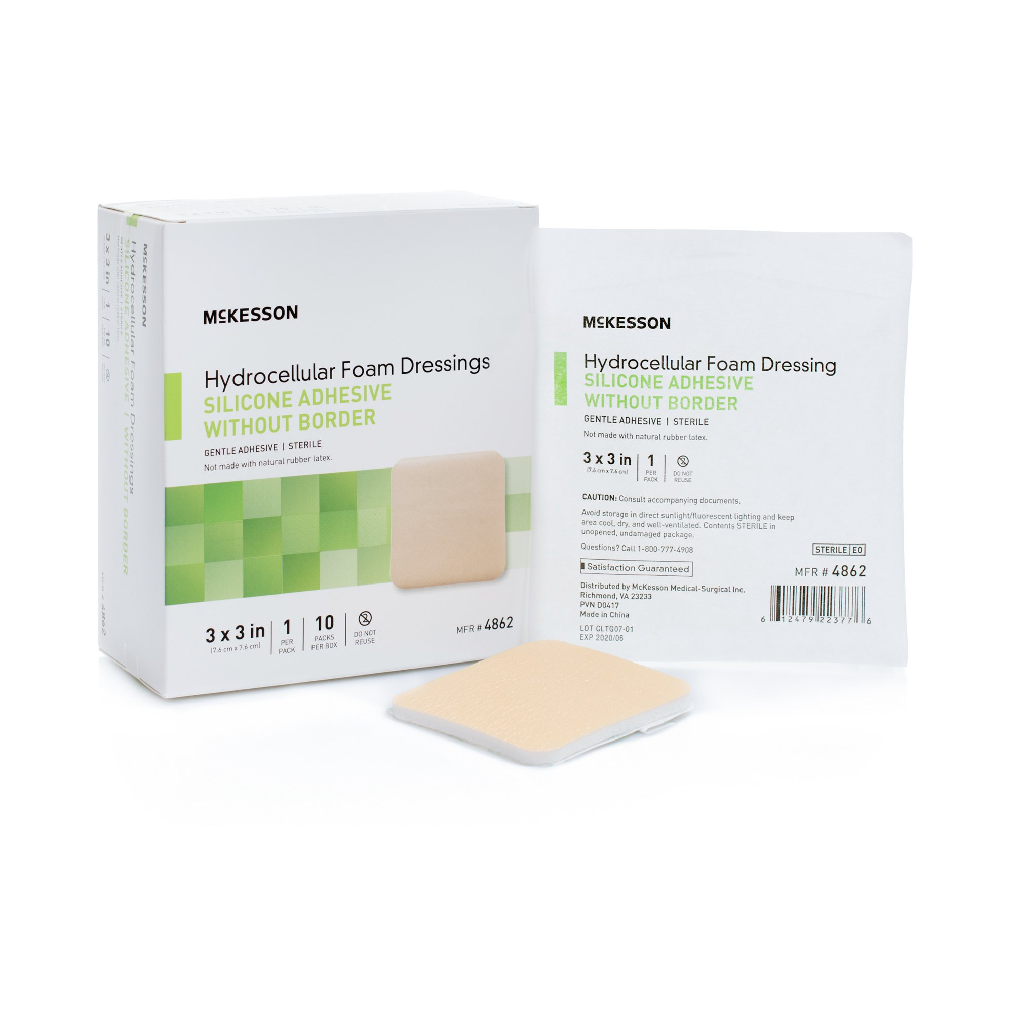 McKesson Silicone Gel Adhesive without Border Silicone Foam Dressing, 3 x 3 Inch MK 1083085