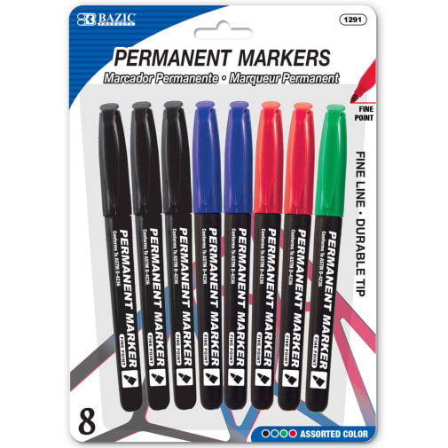 Permanent Markers Fine Tip (8/Pack) assorted colors