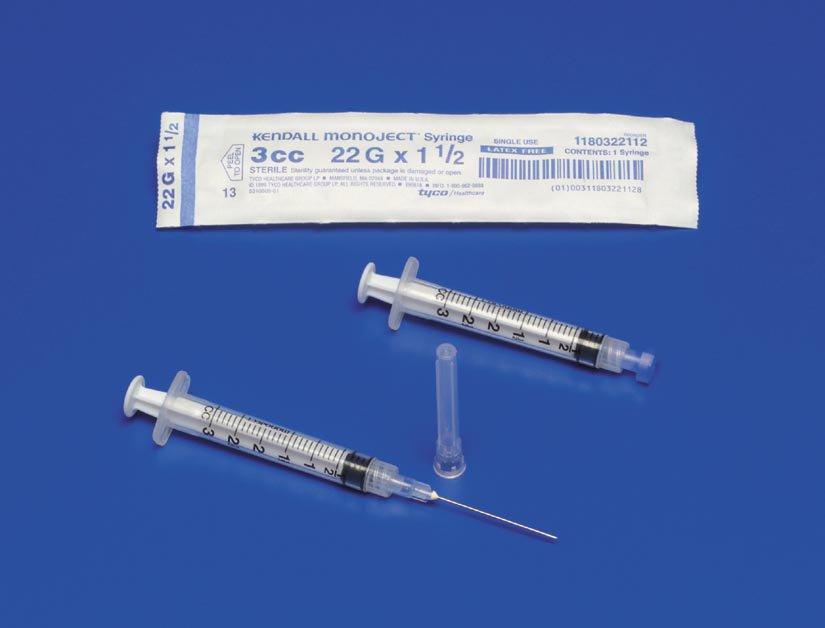 Monoject Syringe with Hypodermic Needle, 22 Gauge, 1-1/2 Inch Needle Length MK 414609